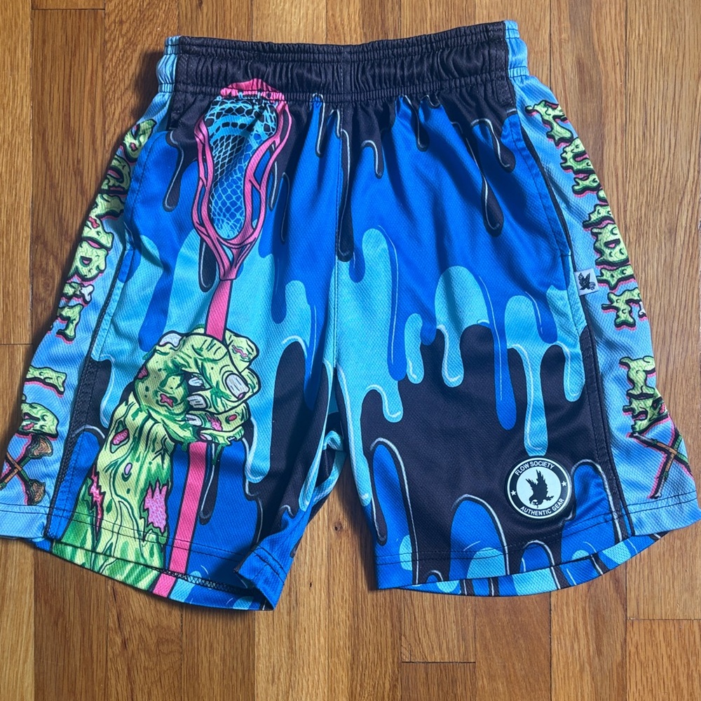 Boys Flow Society Lacrosse Shorts with Neon Green Accents